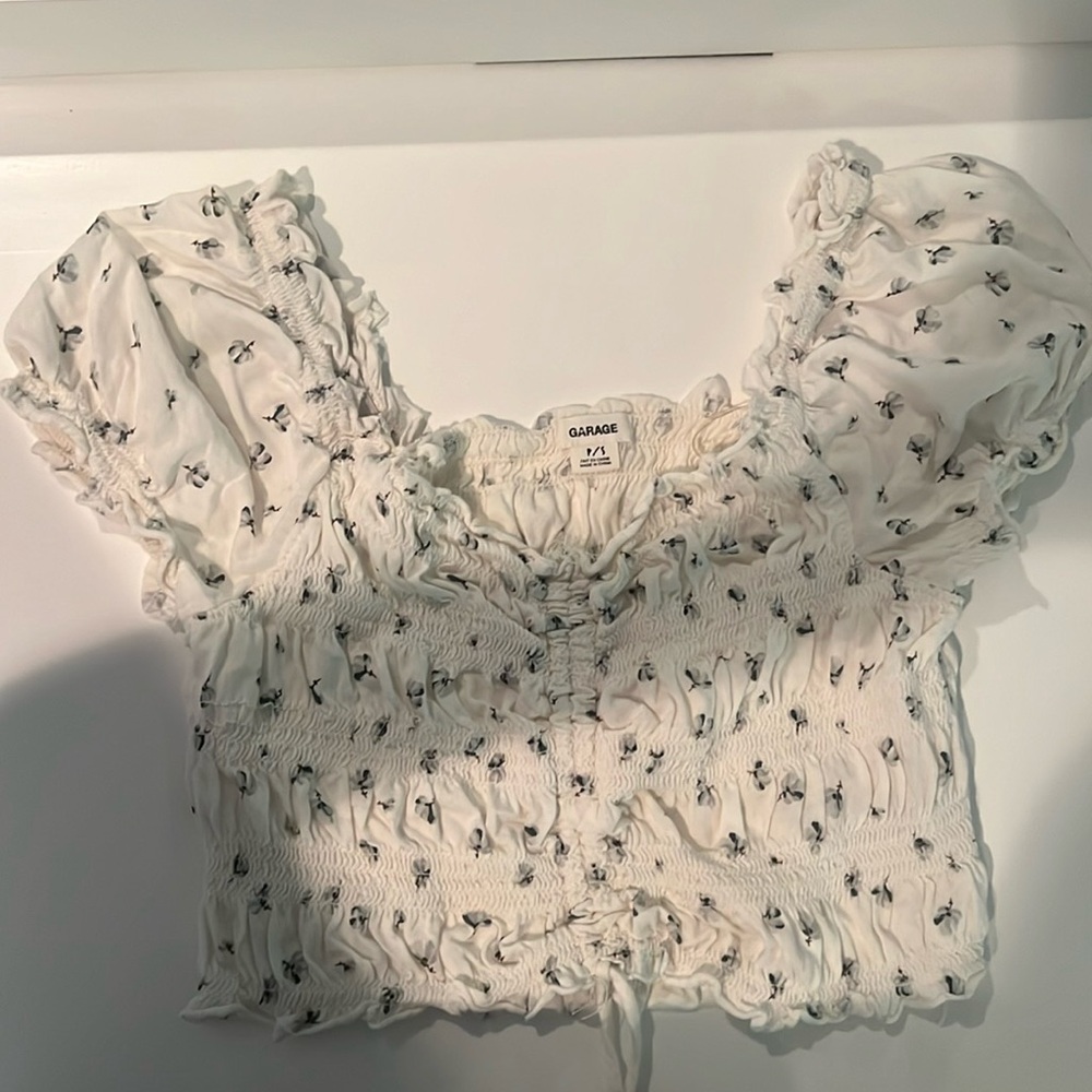 White Floral Short Sleeve Top